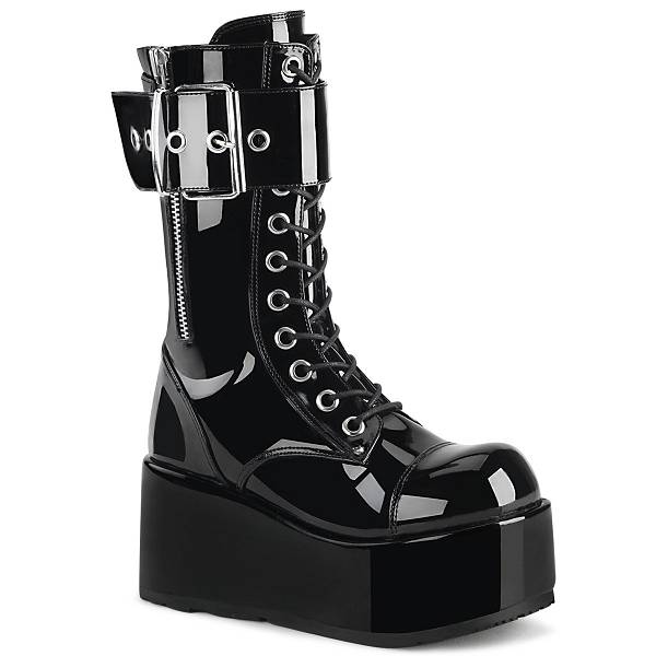 Demonia Women's Petrol-150 Platform Mid Calf Boots - Black Patent D3856-02US Clearance